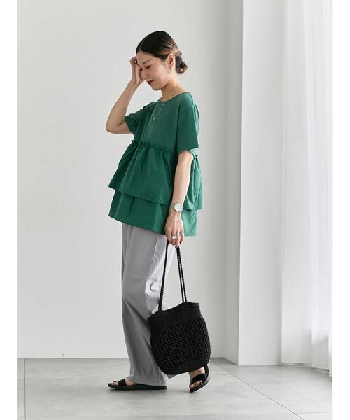 Samansa Mos2 blue（サマンサモスモスブルー）の「【接触冷感】ドッキングティアードプルオーバー（Tシャツ/カットソー・レディース・ブルー/オフホワイト/ブラック/プラム/グリーン・F）」の17枚目の写真