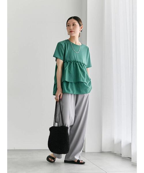 Samansa Mos2 blue（サマンサモスモスブルー）の「【接触冷感】ドッキングティアードプルオーバー（Tシャツ/カットソー・レディース・ブルー/オフホワイト/ブラック/プラム/グリーン・F）」の19枚目の写真