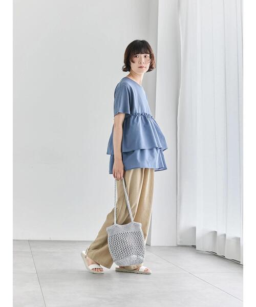 Samansa Mos2 blue（サマンサモスモスブルー）の「【接触冷感】ドッキングティアードプルオーバー（Tシャツ/カットソー・レディース・ブルー/オフホワイト/ブラック/プラム/グリーン・F）」の21枚目の写真