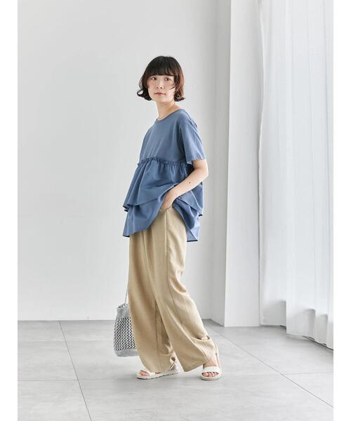 Samansa Mos2 blue（サマンサモスモスブルー）の「【接触冷感】ドッキングティアードプルオーバー（Tシャツ/カットソー・レディース・ブルー/オフホワイト/ブラック/プラム/グリーン・F）」の12枚目の写真