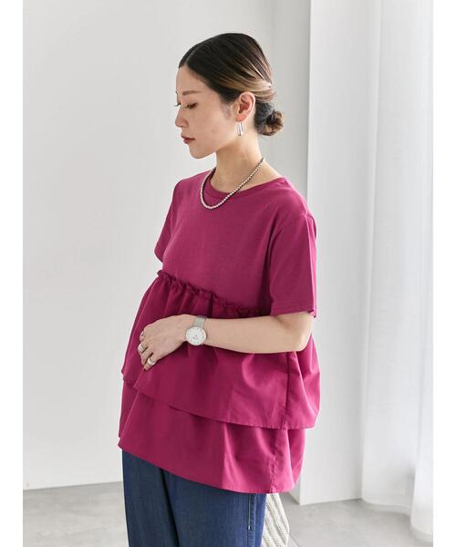 Samansa Mos2 blue（サマンサモスモスブルー）の「【接触冷感】ドッキングティアードプルオーバー（Tシャツ/カットソー・レディース・ブルー/オフホワイト/ブラック/プラム/グリーン・F）」の13枚目の写真