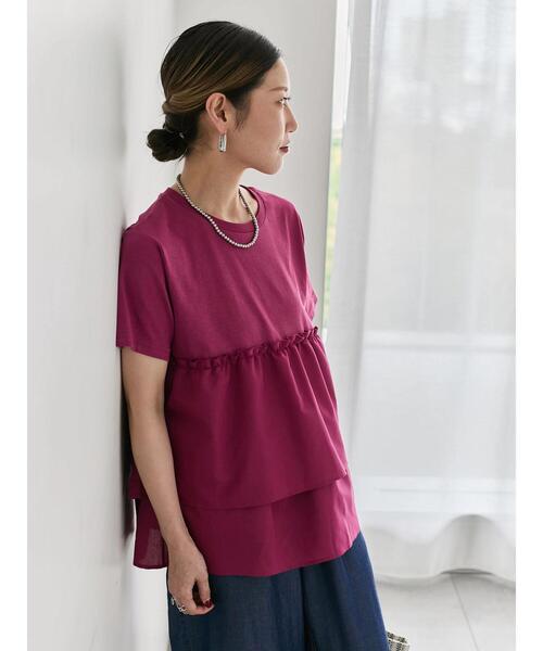 Samansa Mos2 blue（サマンサモスモスブルー）の「【接触冷感】ドッキングティアードプルオーバー（Tシャツ/カットソー・レディース・ブルー/オフホワイト/ブラック/プラム/グリーン・F）」の15枚目の写真