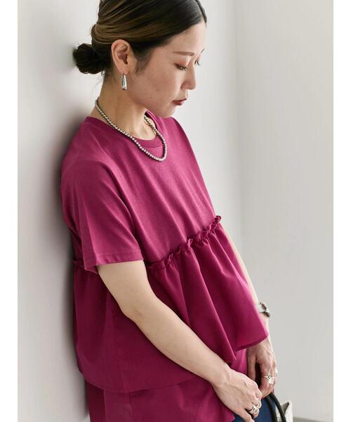 Samansa Mos2 blue（サマンサモスモスブルー）の「【接触冷感】ドッキングティアードプルオーバー（Tシャツ/カットソー・レディース・ブルー/オフホワイト/ブラック/プラム/グリーン・F）」の6枚目の写真