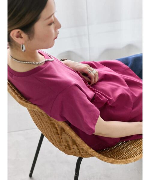 Samansa Mos2 blue（サマンサモスモスブルー）の「【接触冷感】ドッキングティアードプルオーバー（Tシャツ/カットソー・レディース・ブルー/オフホワイト/ブラック/プラム/グリーン・F）」の7枚目の写真