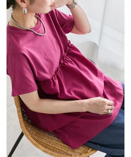 Samansa Mos2 blue（サマンサモスモスブルー）の「【接触冷感】ドッキングティアードプルオーバー（Tシャツ/カットソー・レディース・ブルー/オフホワイト/ブラック/プラム/グリーン・F）」の8枚目の写真