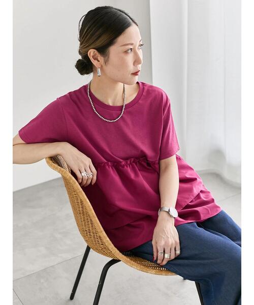 Samansa Mos2 blue（サマンサモスモスブルー）の「【接触冷感】ドッキングティアードプルオーバー（Tシャツ/カットソー・レディース・ブルー/オフホワイト/ブラック/プラム/グリーン・F）」の9枚目の写真