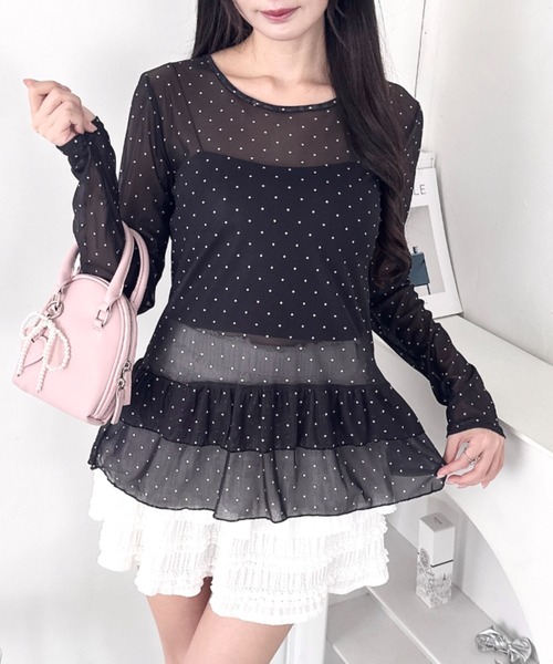 Loueme(ルエム)の「裾フリルドットティアードトップス(Tシャツ/カットソー・レディース・ホワイト/ブラック/アイボリー・FREE)」の3枚目の写真