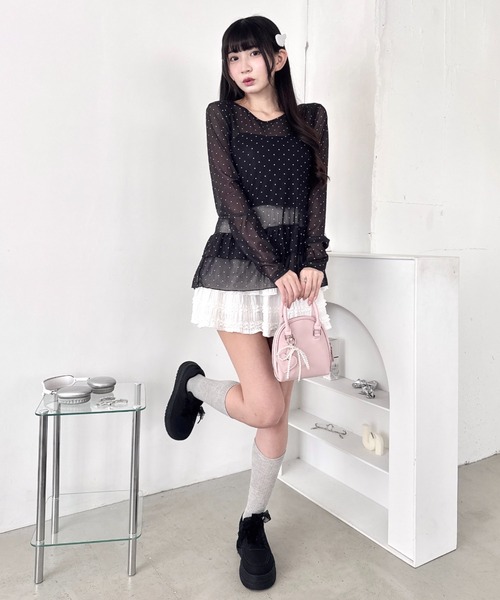 セール】裾フリルドットティアードトップス（Tシャツ/カットソー