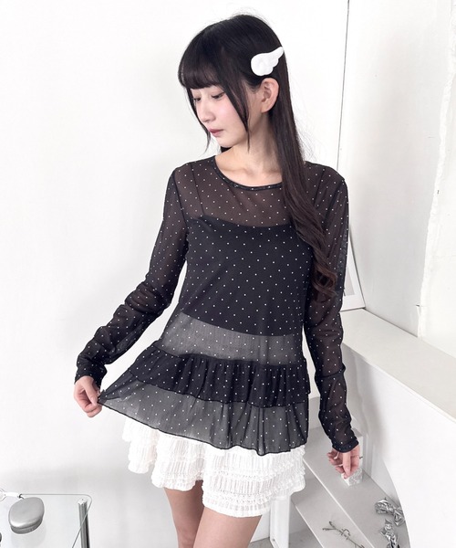 Loueme(ルエム)の「裾フリルドットティアードトップス(Tシャツ/カットソー・レディース・ホワイト/ブラック/アイボリー・FREE)」の10枚目の写真