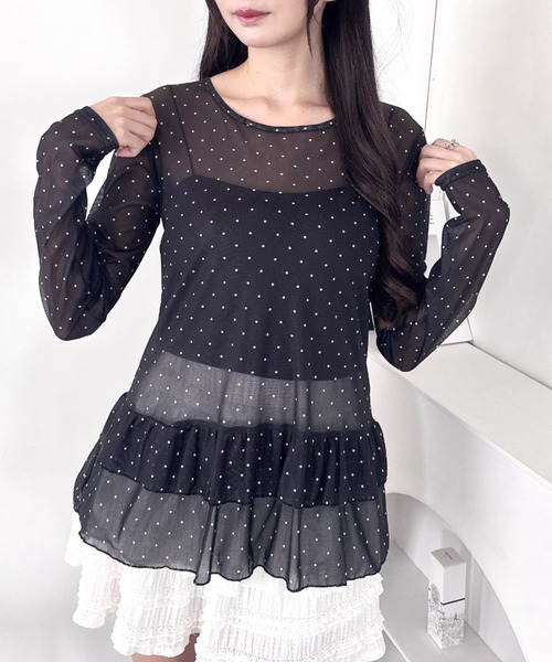 ティアードトップス セール】裾フリルドットティアードトップス（Tシャツ/カットソー