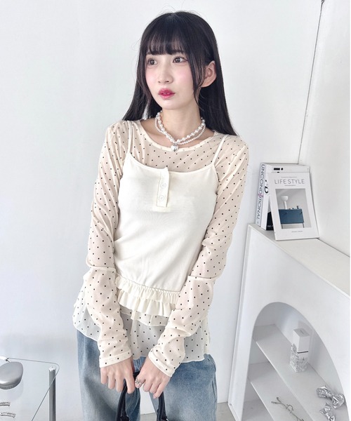 セール】裾フリルドットティアードトップス（Tシャツ/カットソー