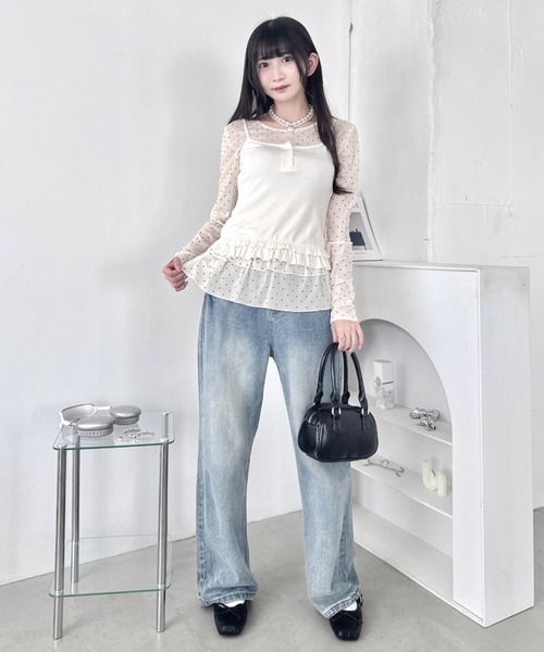 セール】裾フリルドットティアードトップス（Tシャツ/カットソー