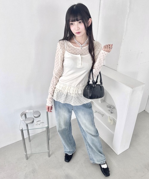 セール】裾フリルドットティアードトップス（Tシャツ/カットソー