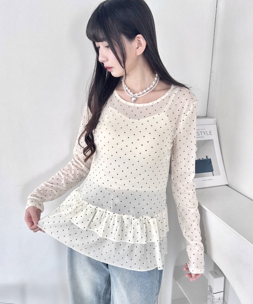 セール】裾フリルドットティアードトップス（Tシャツ/カットソー