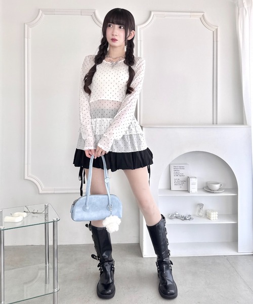 セール】裾フリルドットティアードトップス（Tシャツ/カットソー