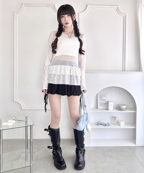 Loueme(ルエム)の「裾フリルドットティアードトップス(Tシャツ/カットソー・レディース・ホワイト/ブラック/アイボリー・FREE)」の8枚目の写真