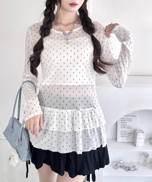 Loueme(ルエム)の「裾フリルドットティアードトップス(Tシャツ/カットソー・レディース・ホワイト/ブラック/アイボリー・FREE)」の21枚目の写真