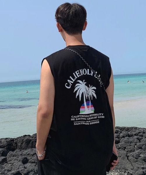 NOWLE(ノウル)の「【NOWLE】カリフォルニア サマー ビーチ バックプリント ノースリーブ(タンクトップ・メンズ・ブラック/ホワイト・FREE)」の2枚目の写真