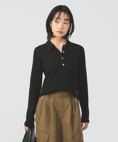 Ray BEAMS(レイビームス)の「リブ ニット ポロシャツ(ポロシャツ・レディース・オフホワイト/クリーム/ブラック/ピンク・ONE SIZE)」の2枚目の写真