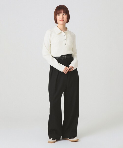 Ray BEAMS(レイビームス)の「リブ ニット ポロシャツ(ポロシャツ・レディース・オフホワイト/クリーム/ブラック/ピンク・ONE SIZE)」の19枚目の写真