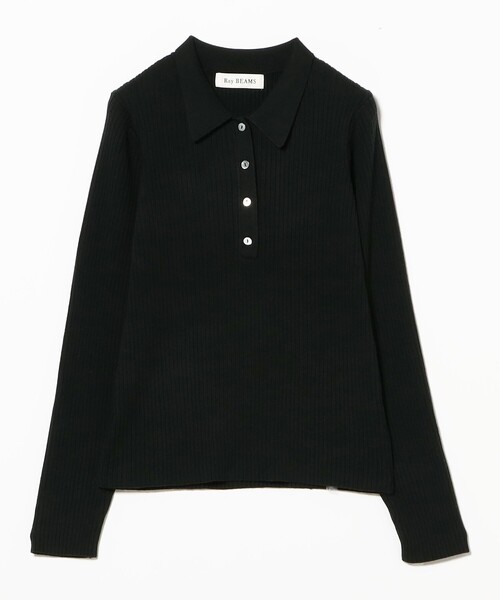 Ray BEAMS(レイビームス)の「リブ ニット ポロシャツ(ポロシャツ・レディース・オフホワイト/クリーム/ブラック/ピンク・ONE SIZE)」の9枚目の写真