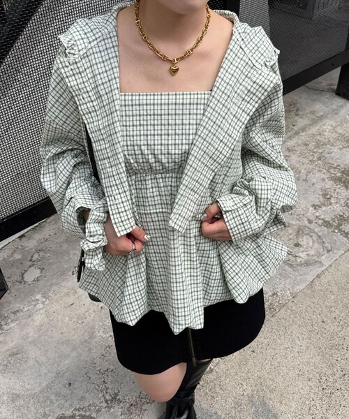 CIAOPANIC（チャオパニック）の「3点SETシャツボレロフーディー（シャツ/ブラウス・レディース・ベージュ/サックスブルー/ブルー/グリーン/レッド・ONE SIZE）」の11枚目の写真