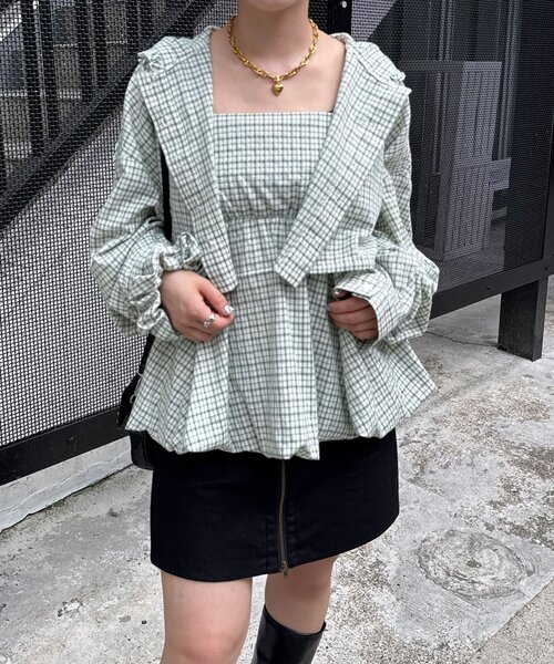 CIAOPANIC（チャオパニック）の「3点SETシャツボレロフーディー（シャツ/ブラウス・レディース・ベージュ/サックスブルー/ブルー/グリーン/レッド・ONE SIZE）」の12枚目の写真