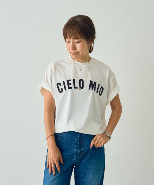 DESIGNWORKS（デザインワークス）の「フロッキープリントTシャツ（Tシャツ/カットソー・レディース・ホワイト/キャメル/チャコールグレー・38）」の4枚目の写真