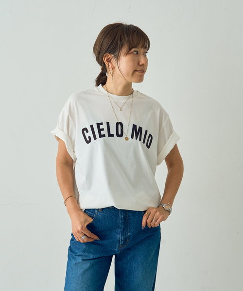 DESIGNWORKS（デザインワークス）の「フロッキープリントTシャツ（Tシャツ/カットソー・レディース・ホワイト/キャメル/チャコールグレー・38）」の6枚目の写真