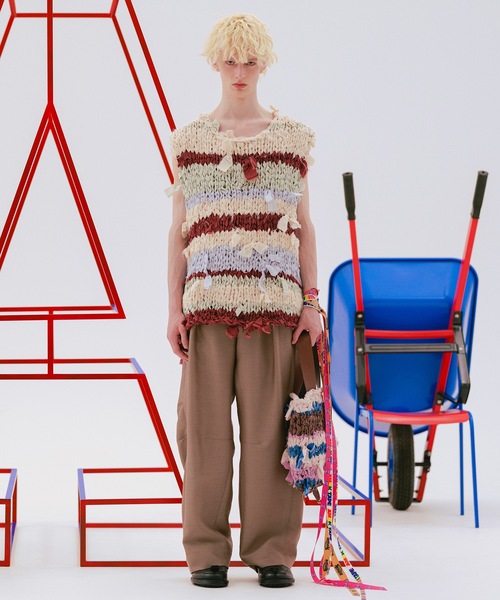 amok（アモク）の「RAG KNITTING BAG（ショルダーバッグ・メンズ・ベージュ/ピンク・FREE）」の3枚目の写真