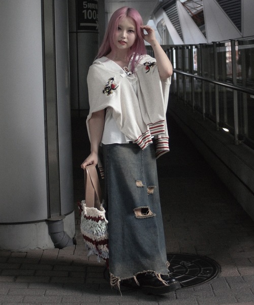 amok（アモク）の「RAG KNITTING BAG（ショルダーバッグ・メンズ・ベージュ/ピンク・FREE）」の4枚目の写真