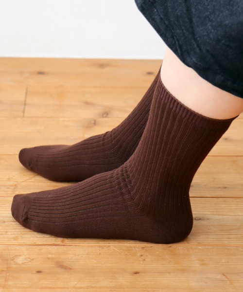 TAWARA（タワラ）の「コットンリブ　ベーシッククルーソックス（ソックス/靴下・レディース・ブラウン/グリーン/レッド/マスタード/ロイヤルブルー/アイボリー・S）」の2枚目の写真