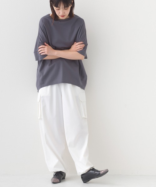 OMNES(オムネス)の「ナイロン リップストップ裾ドロストカーゴワークパンツ(カーゴパンツ・レディース・ホワイト/ベージュ/ブラック/カーキ・FREE)」の7枚目の写真