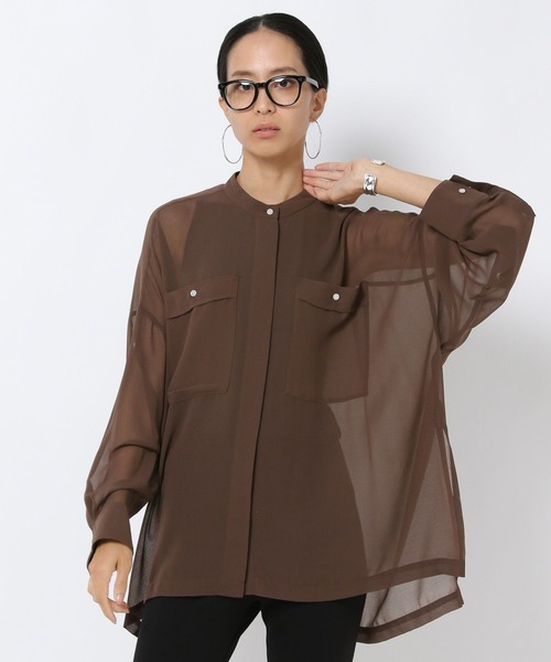 HEREIAM（ヘレイアム）の「【HEREIAM】季節横断アイテム/シアードレープシャツ（シャツ/ブラウス・レディース・ブラウン/ライトカーキ/ブラック・FREE）」の2枚目の写真