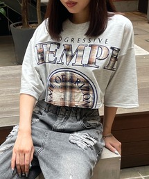 チェックロゴ刺繍スウェット半袖ショートトップス