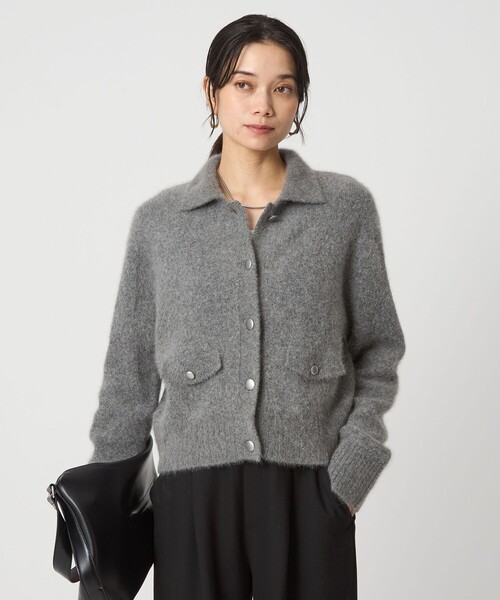 green label relaxing（グリーンレーベルリラクシング）の「ヘアリー ニット ポロカーデイガン（カーディガン/ボレロ・レディース・グレー/ブラック/ベージュ・FREE）」の2枚目の写真