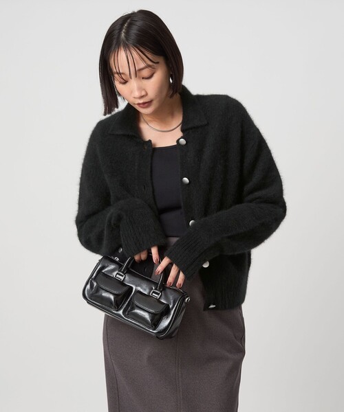 ヘアリー ニット ポロカーデイガン（カーディガン/ボレロ）｜green