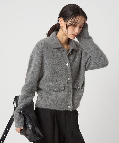 green label relaxing（グリーンレーベルリラクシング）の「ヘアリー ニット ポロカーデイガン（カーディガン/ボレロ・レディース・グレー/ブラック/ベージュ・FREE）」の4枚目の写真