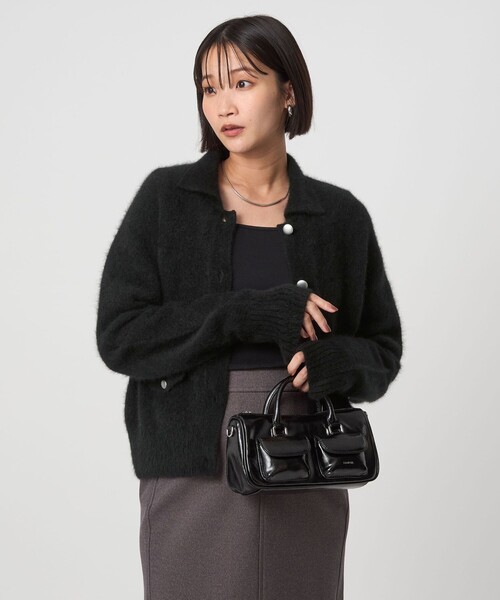 green label relaxing（グリーンレーベルリラクシング）の「ヘアリー ニット ポロカーデイガン（カーディガン/ボレロ・レディース・グレー/ブラック/ベージュ・FREE）」の7枚目の写真