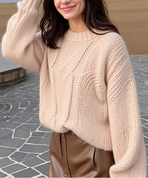 cammie(キャミー)の「ケーブル編みルーズニット(ニット/セーター・レディース・ベージュ・F)」の8枚目の写真