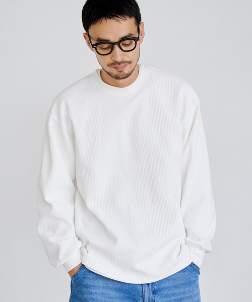 coen(コーエン)の「コンフォートワッフルロングスリーブTシャツ(Tシャツ/カットソー・メンズ・ナチュラル/オフホワイト/ダークグレー・XL/L/M/S)」の1枚目の写真