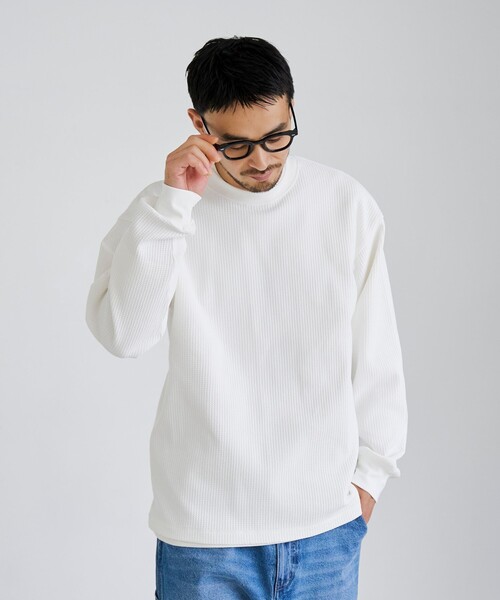 coen(コーエン)の「コンフォートワッフルロングスリーブTシャツ(Tシャツ/カットソー・メンズ・ナチュラル/オフホワイト/ダークグレー・XL/L/M/S)」の4枚目の写真