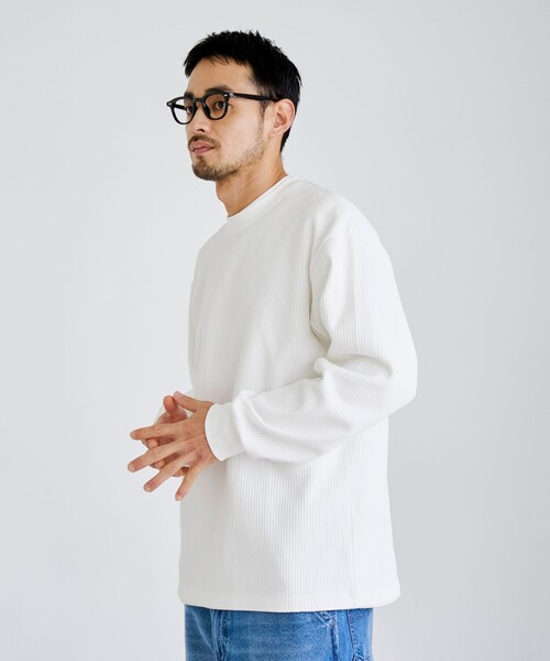coen(コーエン)の「コンフォートワッフルロングスリーブTシャツ(Tシャツ/カットソー・メンズ・ナチュラル/オフホワイト/ダークグレー・XL/L/M/S)」の5枚目の写真