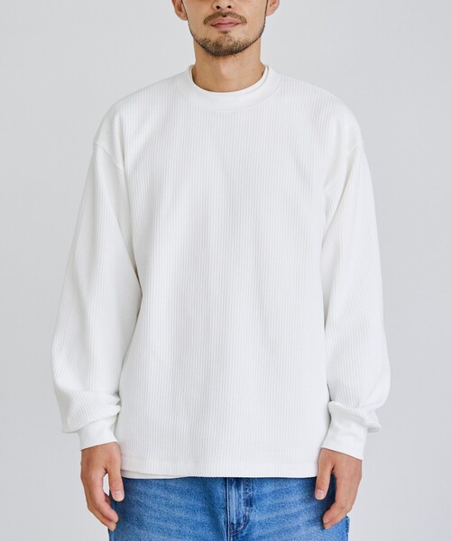 coen(コーエン)の「コンフォートワッフルロングスリーブTシャツ(Tシャツ/カットソー・メンズ・ナチュラル/オフホワイト/ダークグレー・XL/L/M/S)」の11枚目の写真