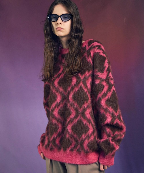 UNISEX》Diamond Geometric Pattern Prime-Over Crew Neck