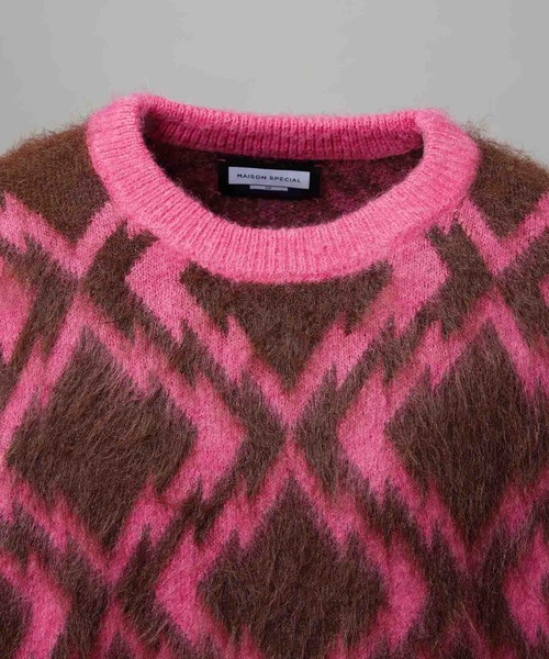 MAISON SPECIAL(メゾンスペシャル)の「《UNISEX》Diamond Geometric Pattern Prime-Over Crew Neck Mohair Shaggy Knit Pullover/ダイヤジオメトリックパターンプライムオーバークルーネックモヘアシャギーニットプルオーバー【MAISON SPECIAL/メゾンスペシャル】(ニット/セーター・メンズ・グレー/ブラウン・0/1/2)」の11枚目の写真