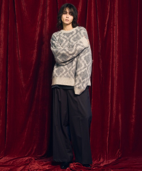 MAISON SPECIAL(メゾンスペシャル)の「《UNISEX》Diamond Geometric Pattern Prime-Over Crew Neck Mohair Shaggy Knit Pullover/ダイヤジオメトリックパターンプライムオーバークルーネックモヘアシャギーニットプルオーバー【MAISON SPECIAL/メゾンスペシャル】(ニット/セーター・メンズ・グレー/ブラウン・0/1/2)」の14枚目の写真