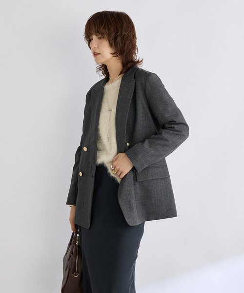 RIVE DROITE（リヴドロワ）の「【美シルエット】シャークスキンピークドラペルジャケット（テーラードジャケット・レディース・グレー/ブラウン・FREE）」の8枚目の写真