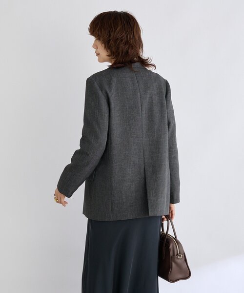 美シルエット】シャークスキンピークドラペルジャケット（テーラード