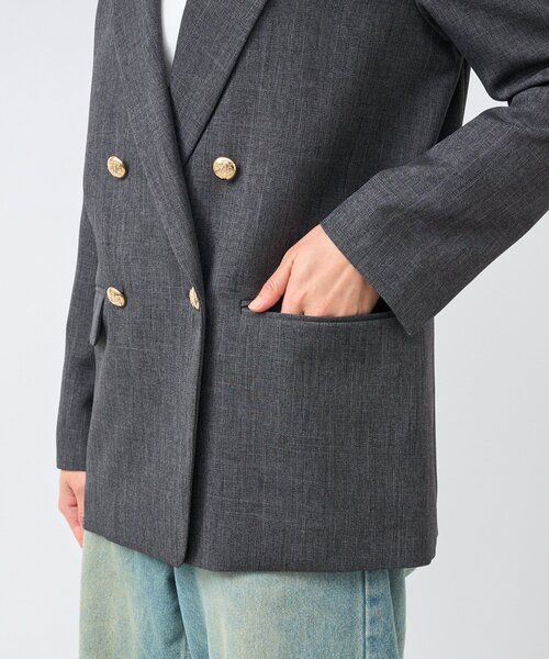 美シルエット】シャークスキンピークドラペルジャケット（テーラード